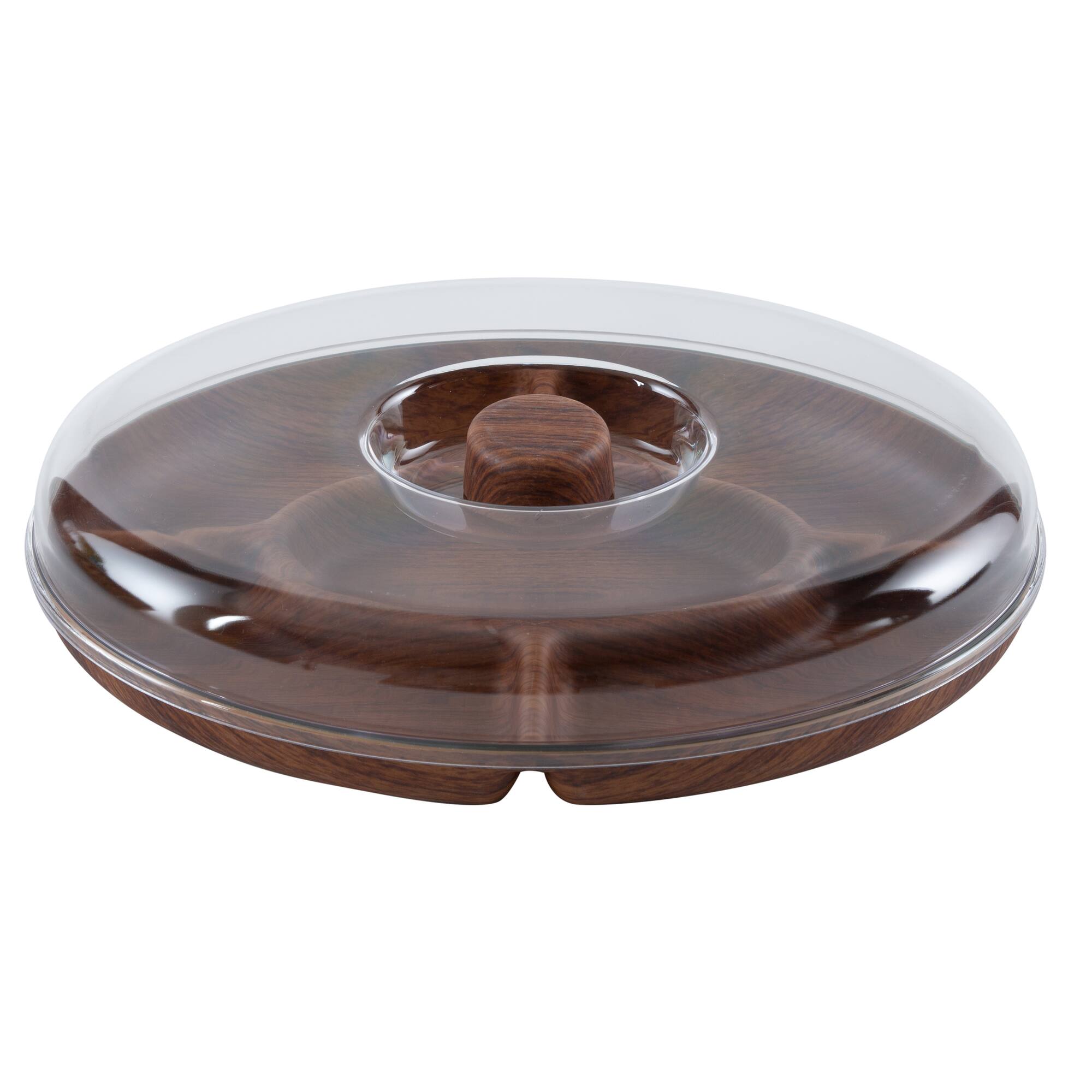 Luxe Party Wood Look 5-Section Serving Tray with Cover